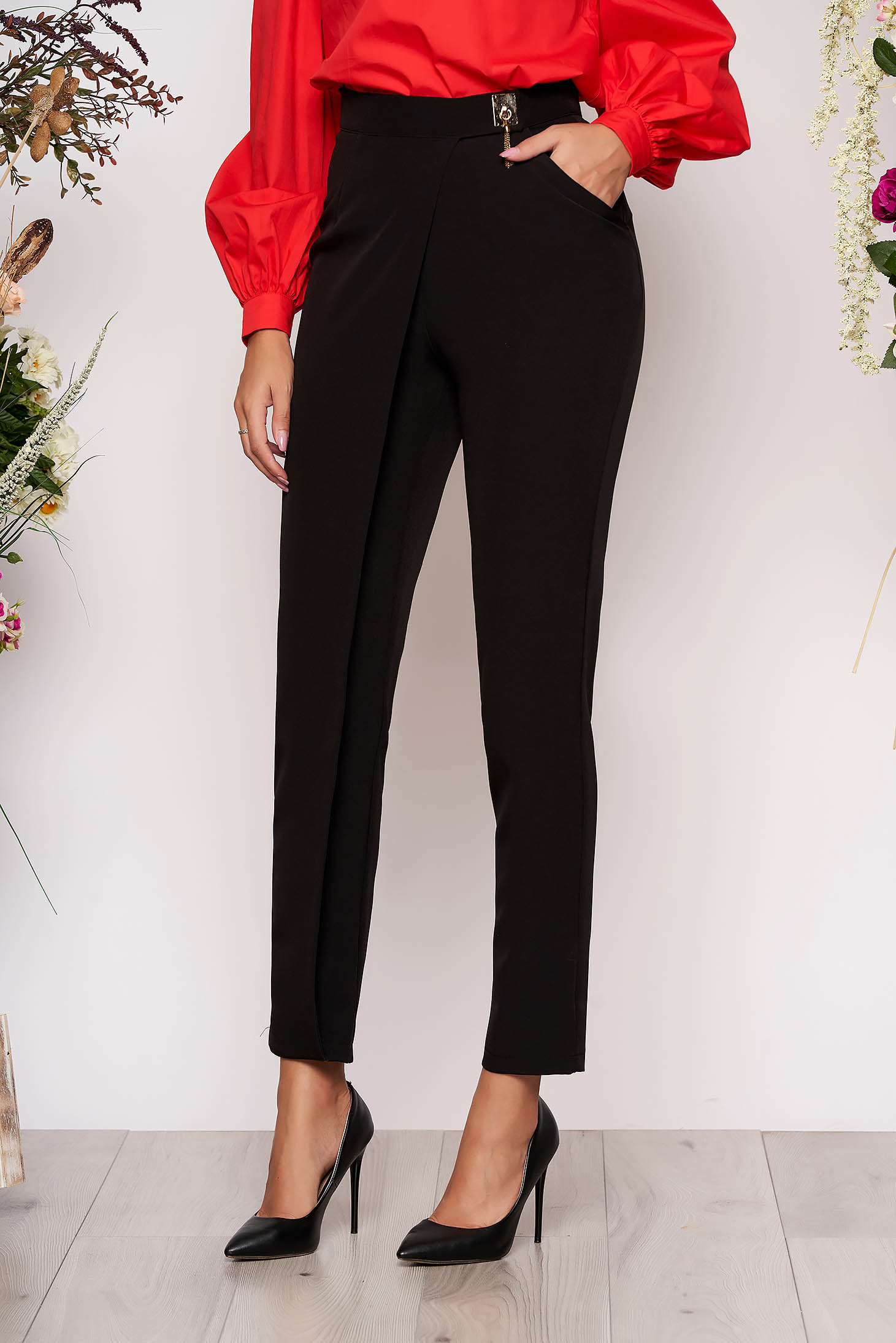 PrettyGirl black elegant high waisted trousers slightly elastic fabric ...