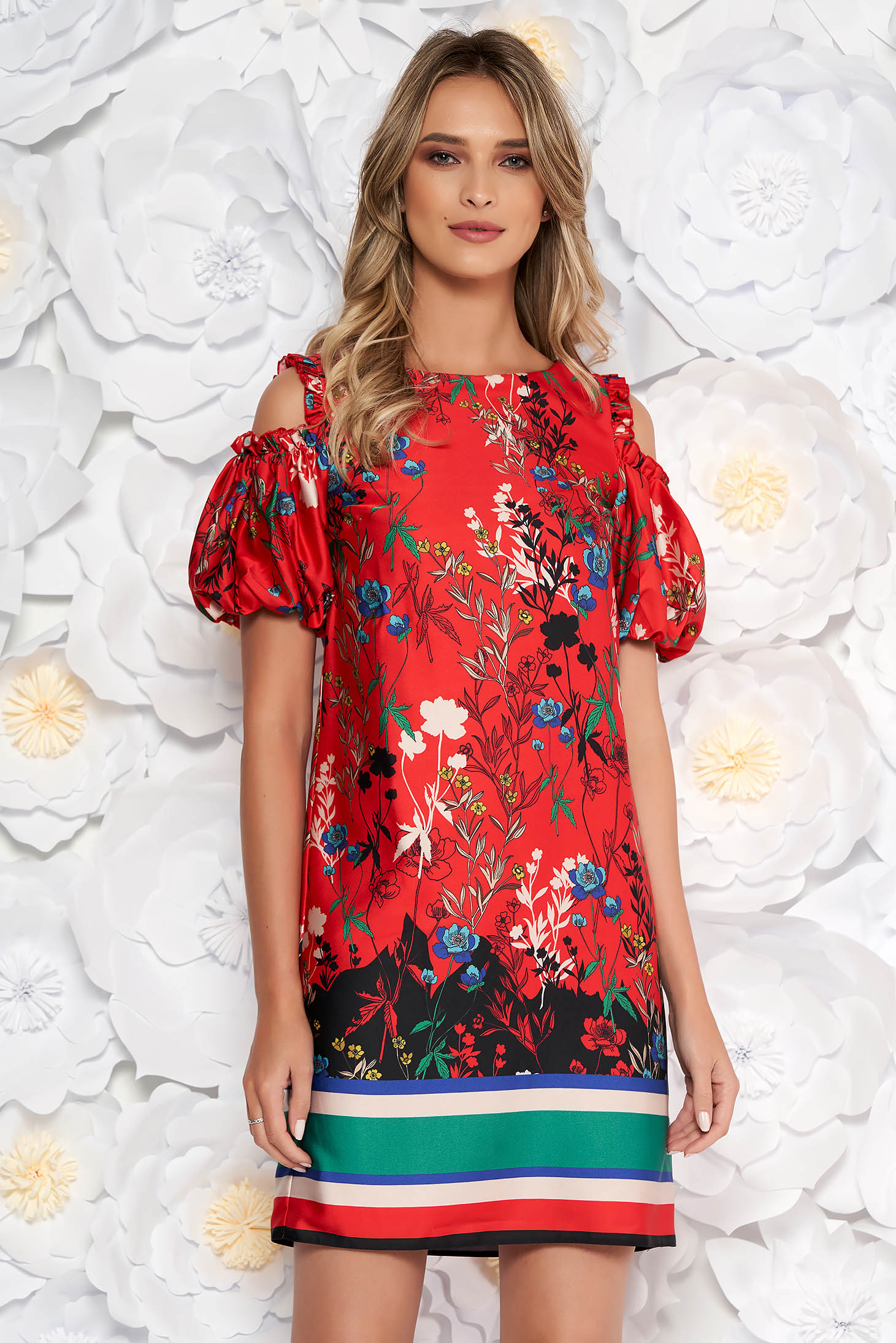 straight neck satin dress