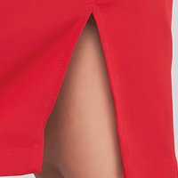 Rochie din stofa elastica rosie pana la genunchi cu maneci din tulle cu flori 3D - StarShinerS