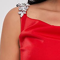 Rochie lycra rosie lunga accesorizata cu pietre stras - StarShinerS