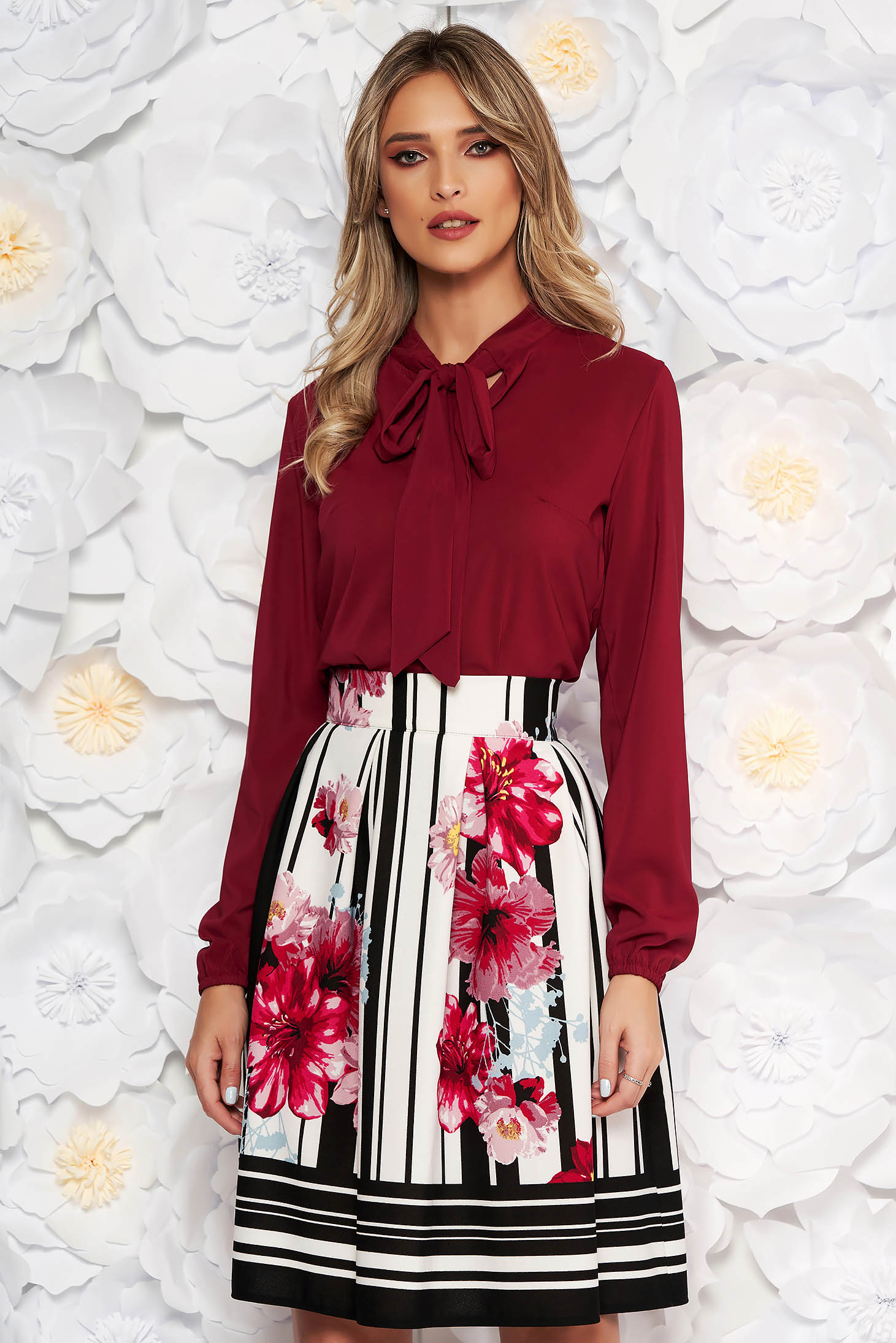 Set StarShinerS visiniu elegant din 2 piese cu fusta croi in clos