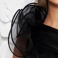 Rochie din tul neagra cu croi in clos pe umar accesorizata cu cordon - Ana Radu