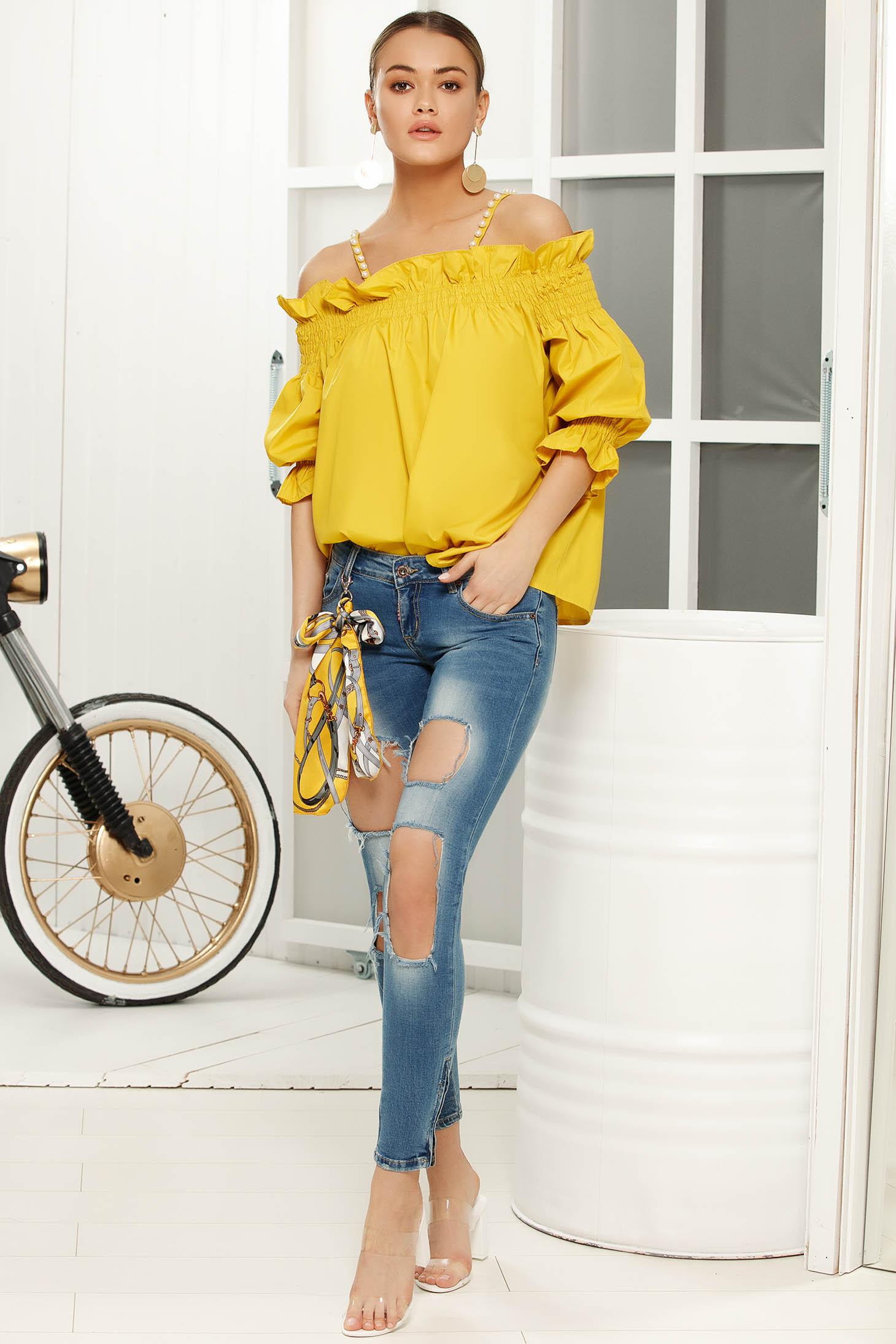 Yellow off shoulder discount blouse