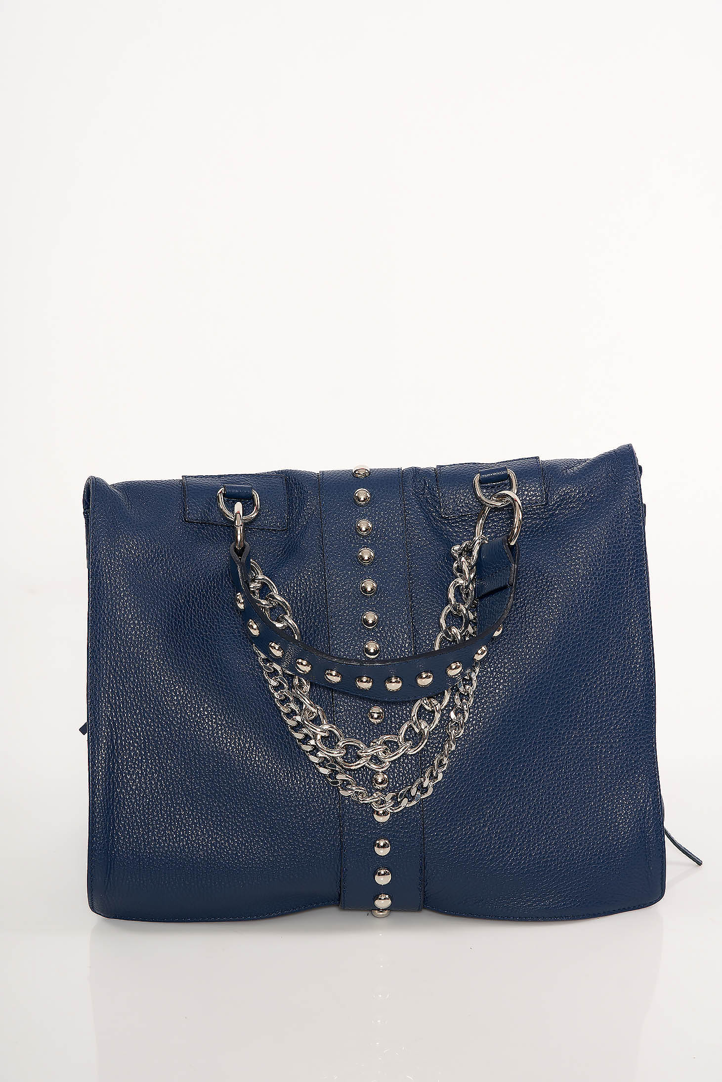 Geanta dama albastru-inchis casual cu tinte metalice