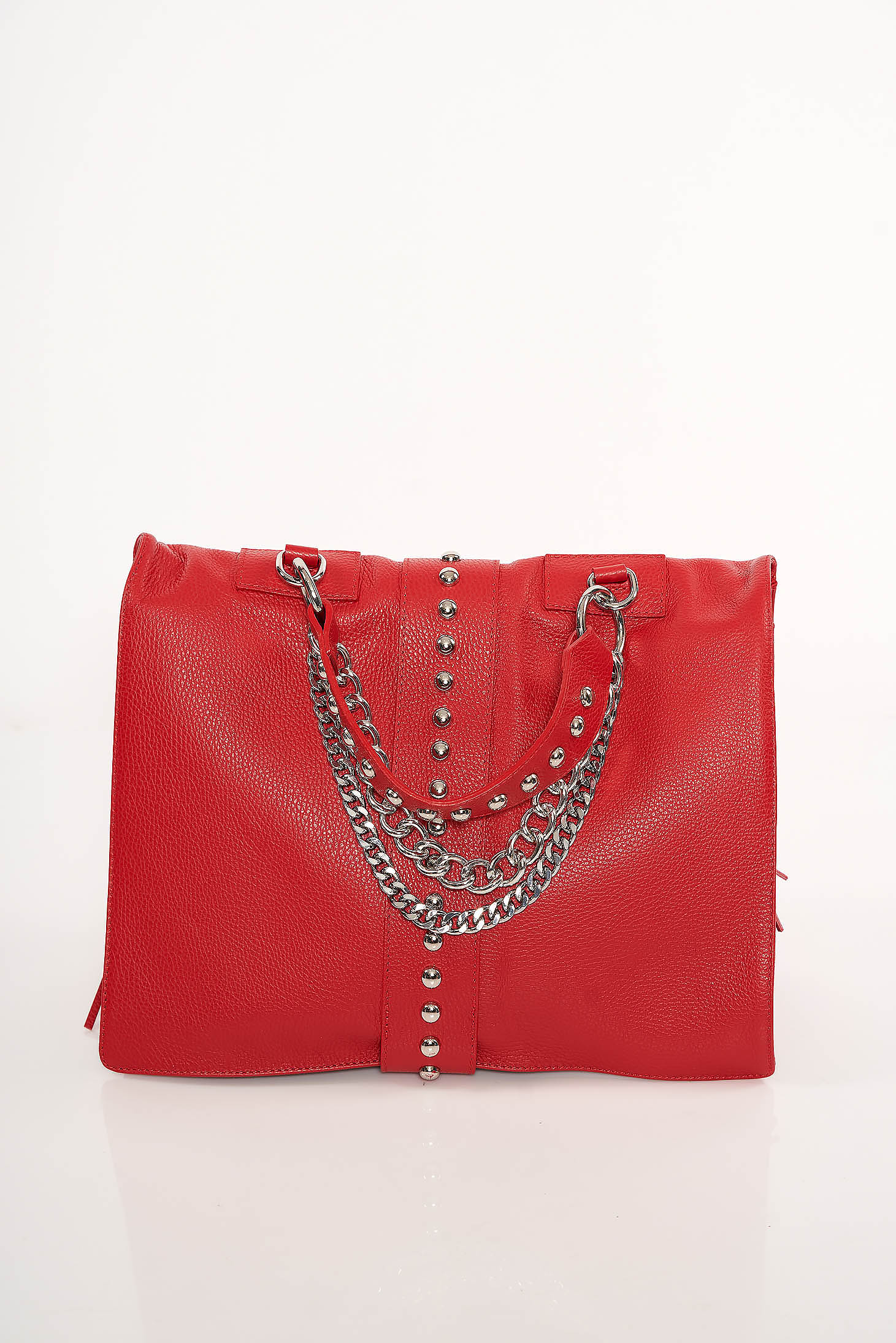 Geanta dama rosie casual cu tinte metalice