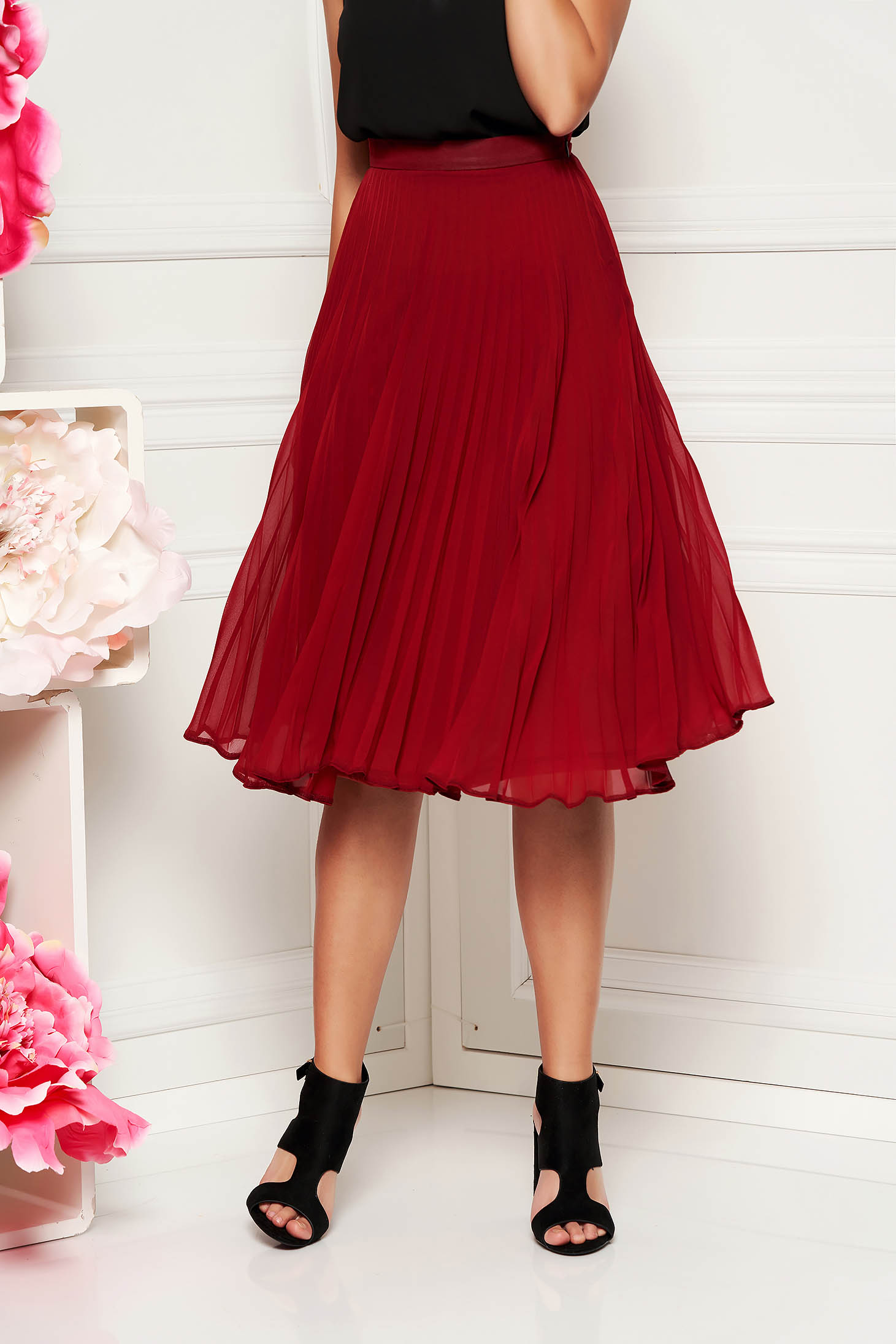 StarShinerS burgundy elegant cloche skirt voile fabric folded up high ...