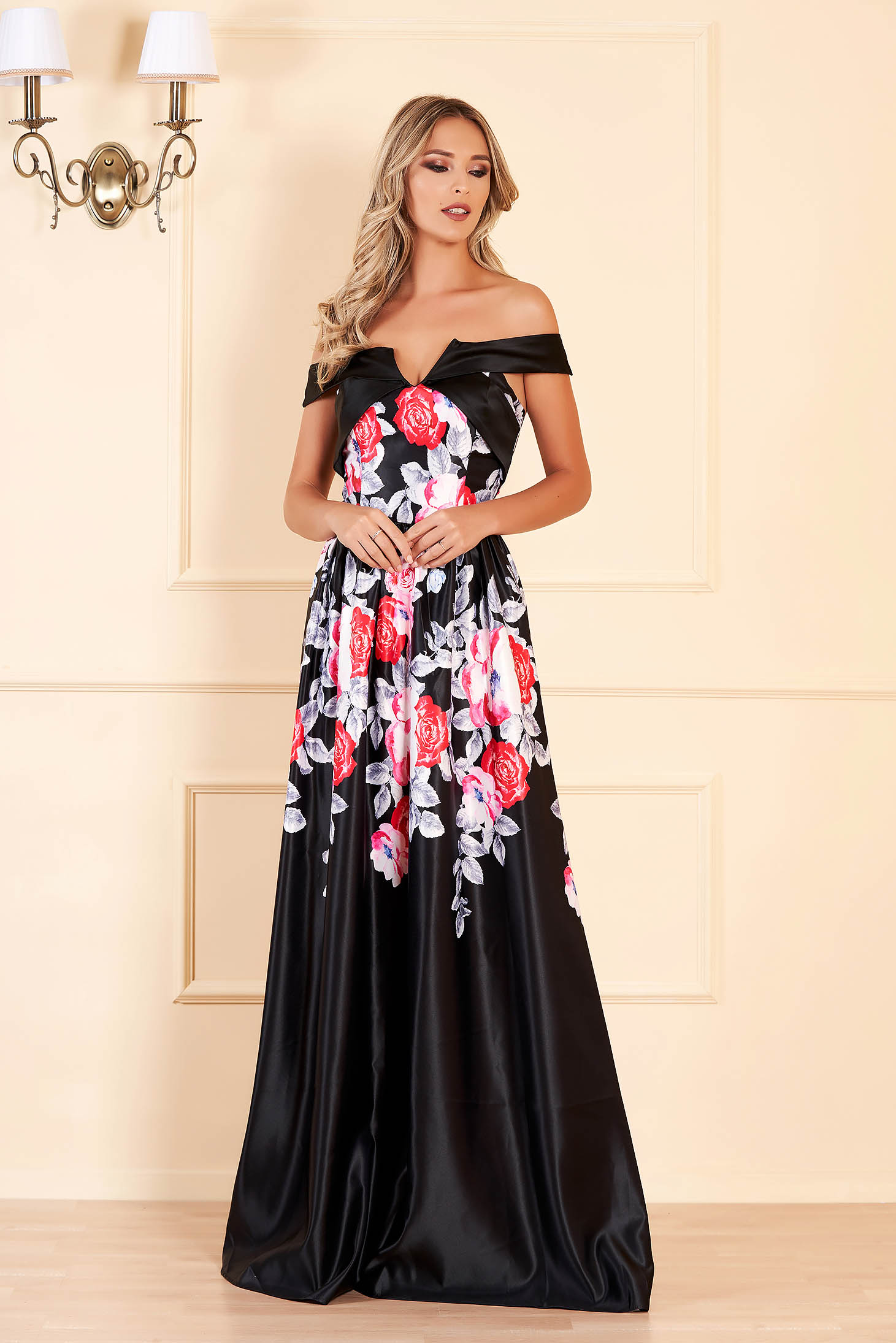 floral black gown
