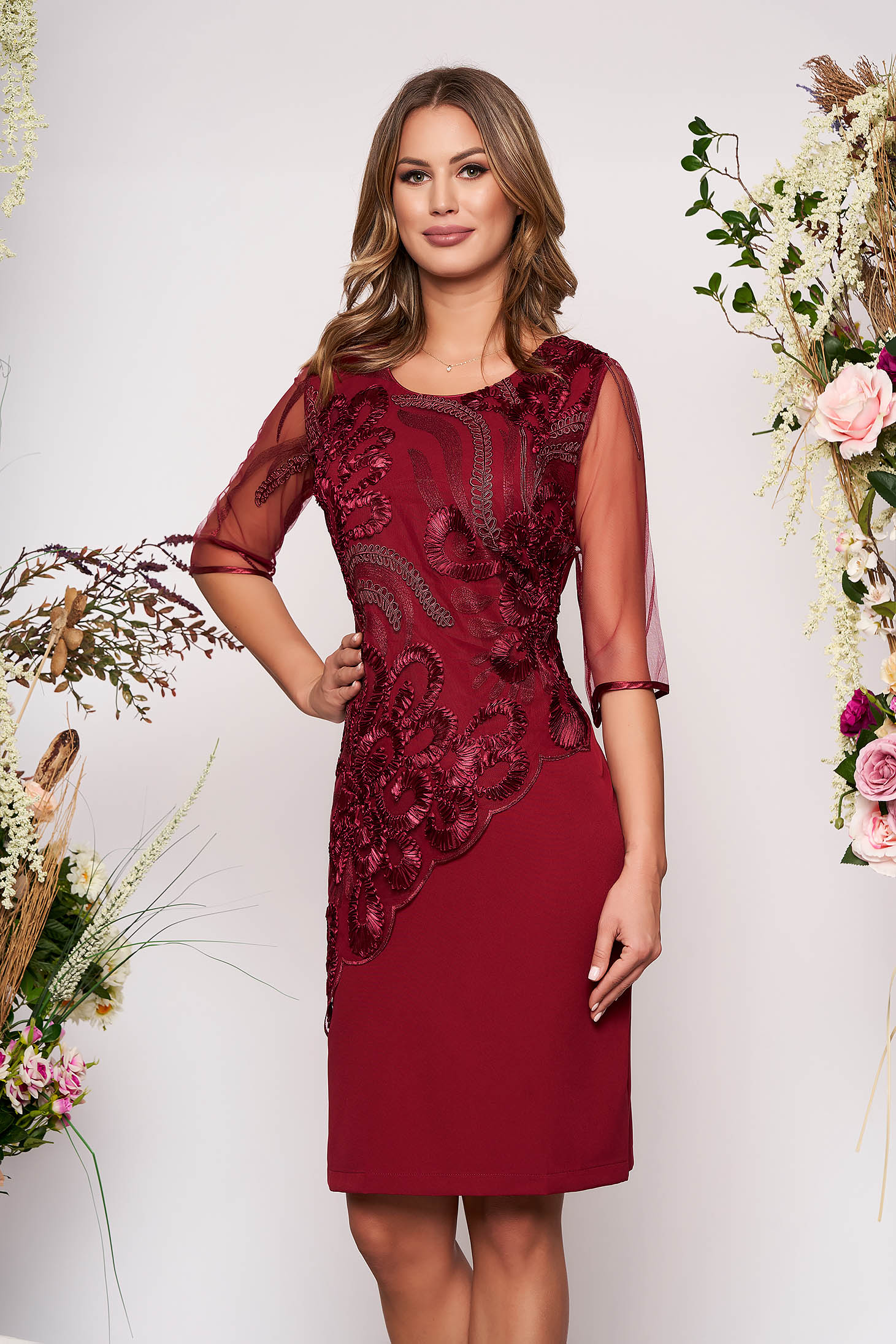 burgundy overlay dress