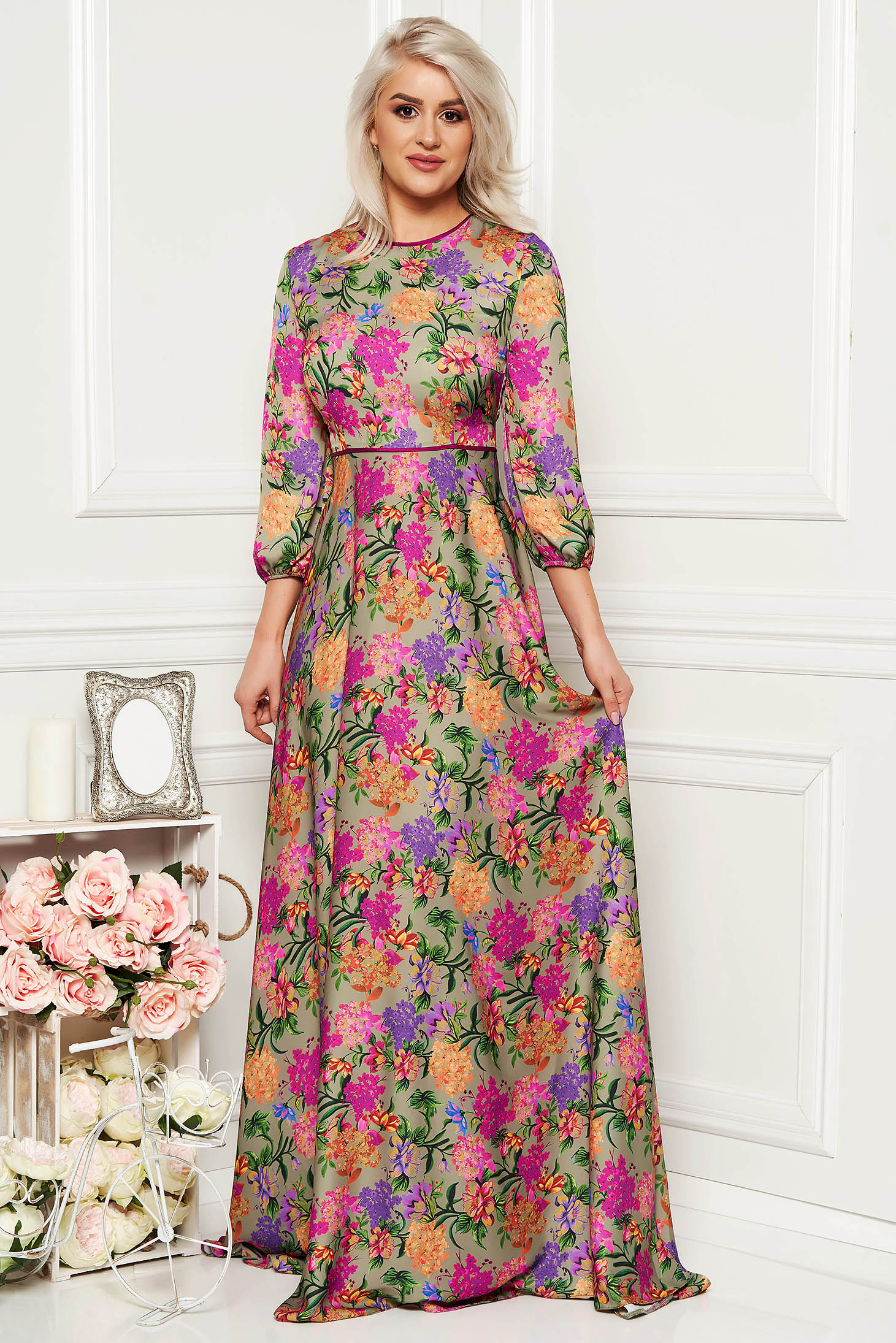 Satin floral maxi on sale dress