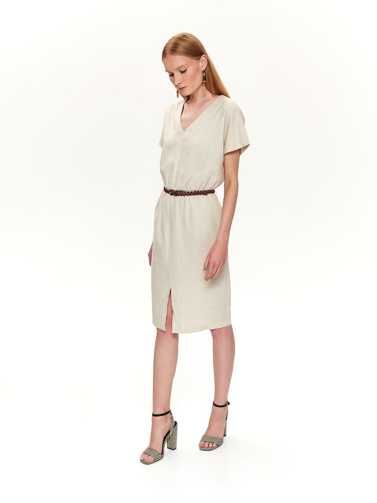 cream dress with belt