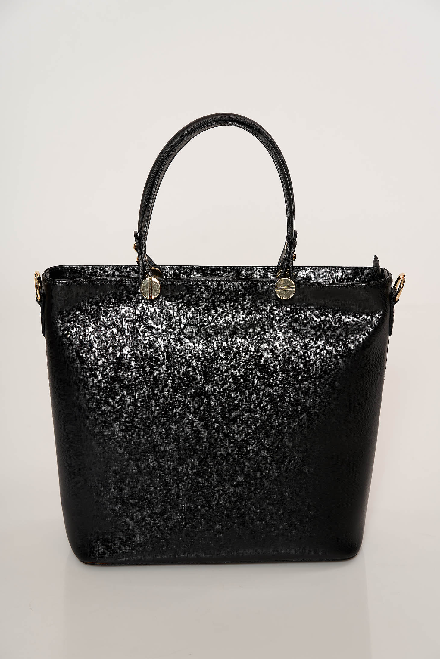 Fekete táska elegáns két, közepes hosszúságú fül valódi bőrből készült 1 - StarShinerS.hu