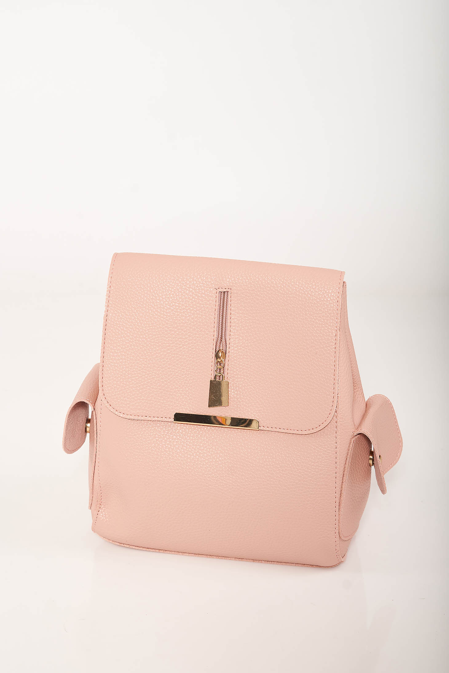 Casual pink backpacks from faux leather with lateral pockets and adjustable straps 1 - StarShinerS.com