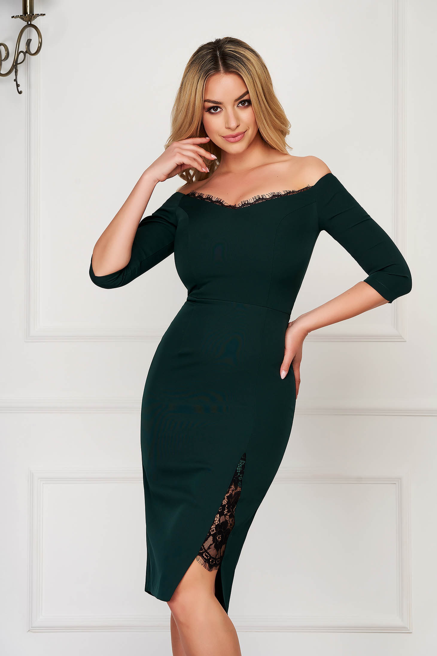 green midi evening dress