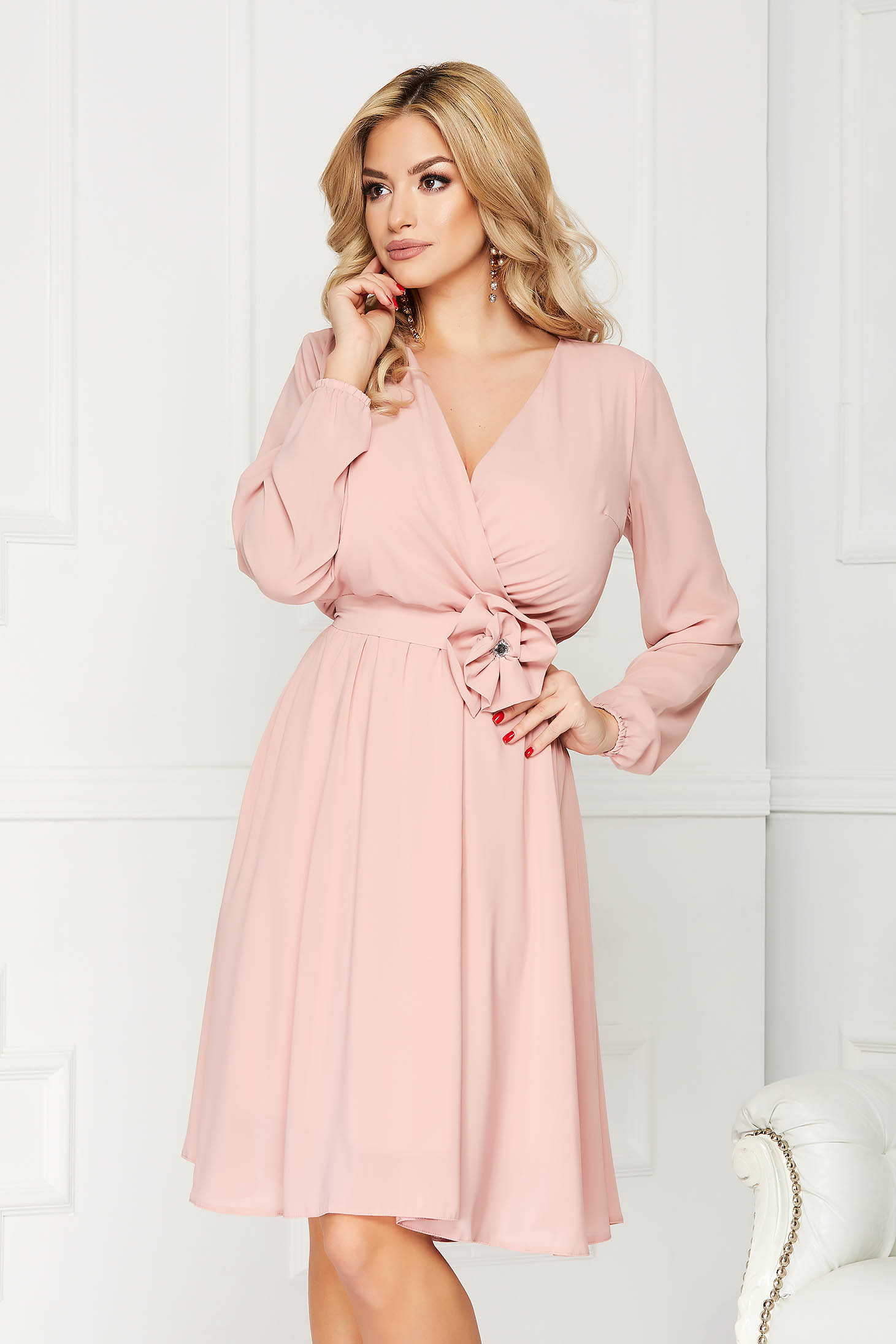 light pink long sleeved dress