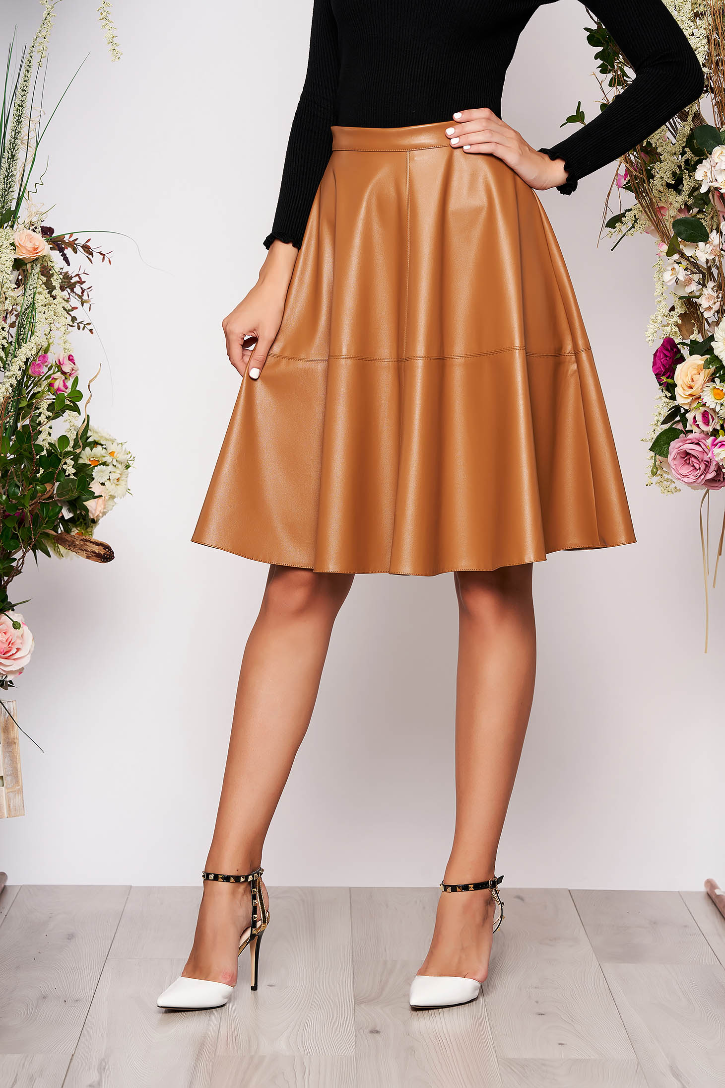 StarShinerS brown casual cloche high waisted skirt from ecological ...
