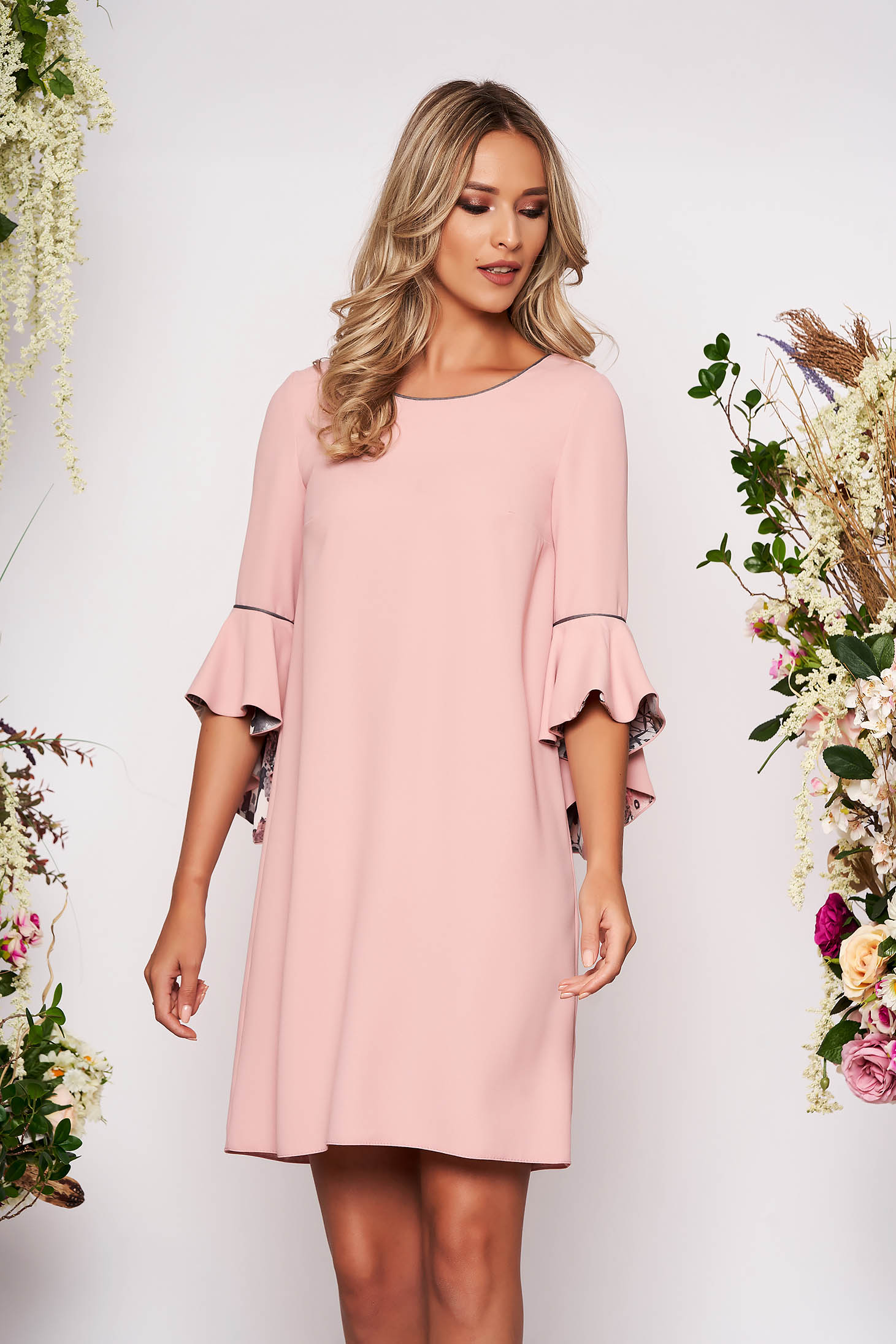 light pink bell sleeve dress