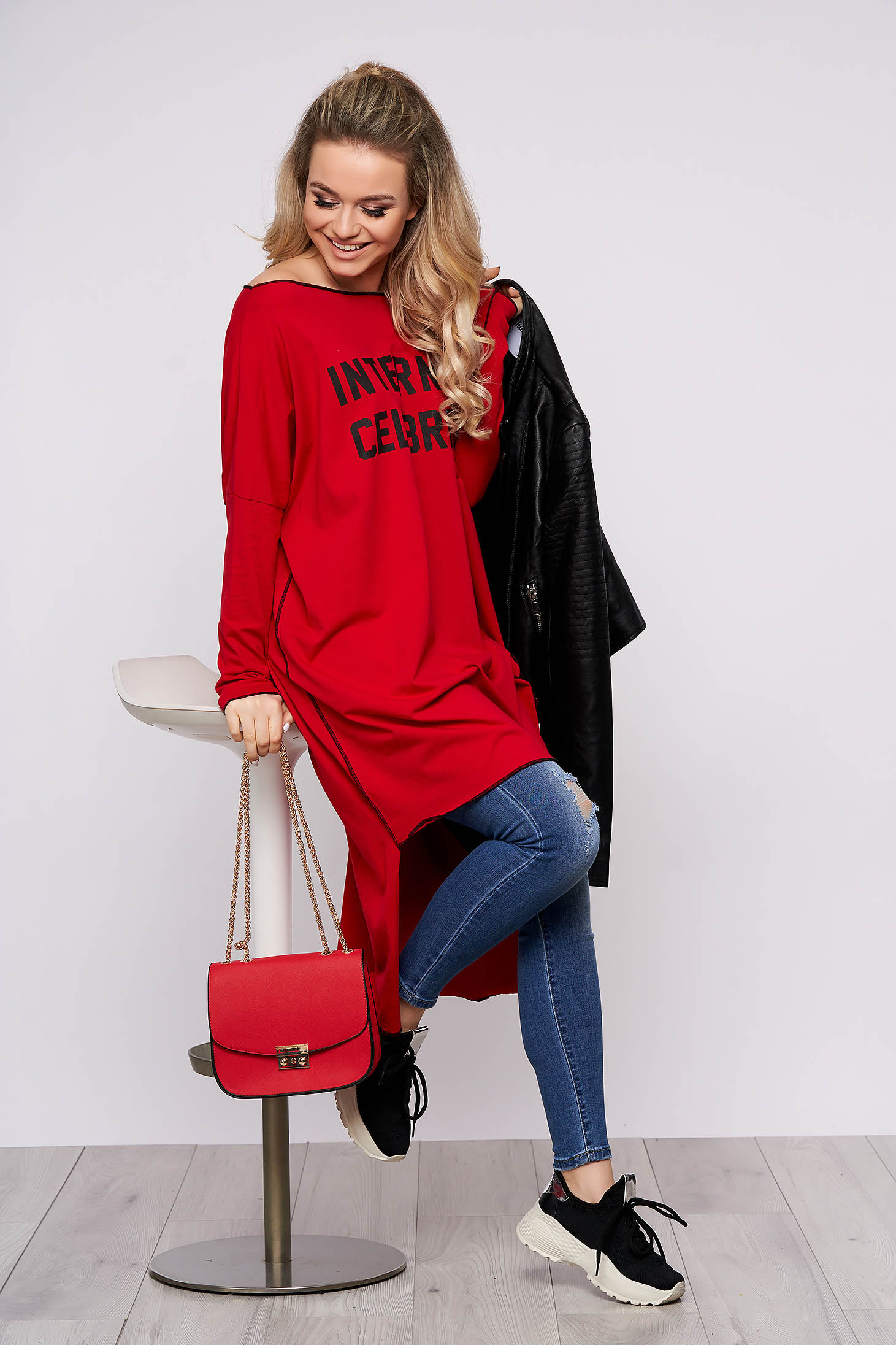 long sleeve red dress casual