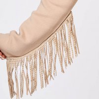 Cream cardigan casual long sleeved with easy cut thick fabric with fringes