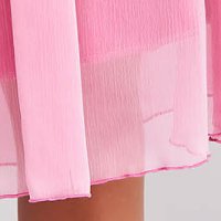 Púder rózsaszínű StarShinerS alkalmi midi harang ruha háromnegyedes ujjakkal kerekített dekoltázssal szellős anyagból eltávolítható övvel