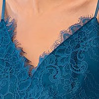Long turquoise tulle dress with ruffle - Ana Radu