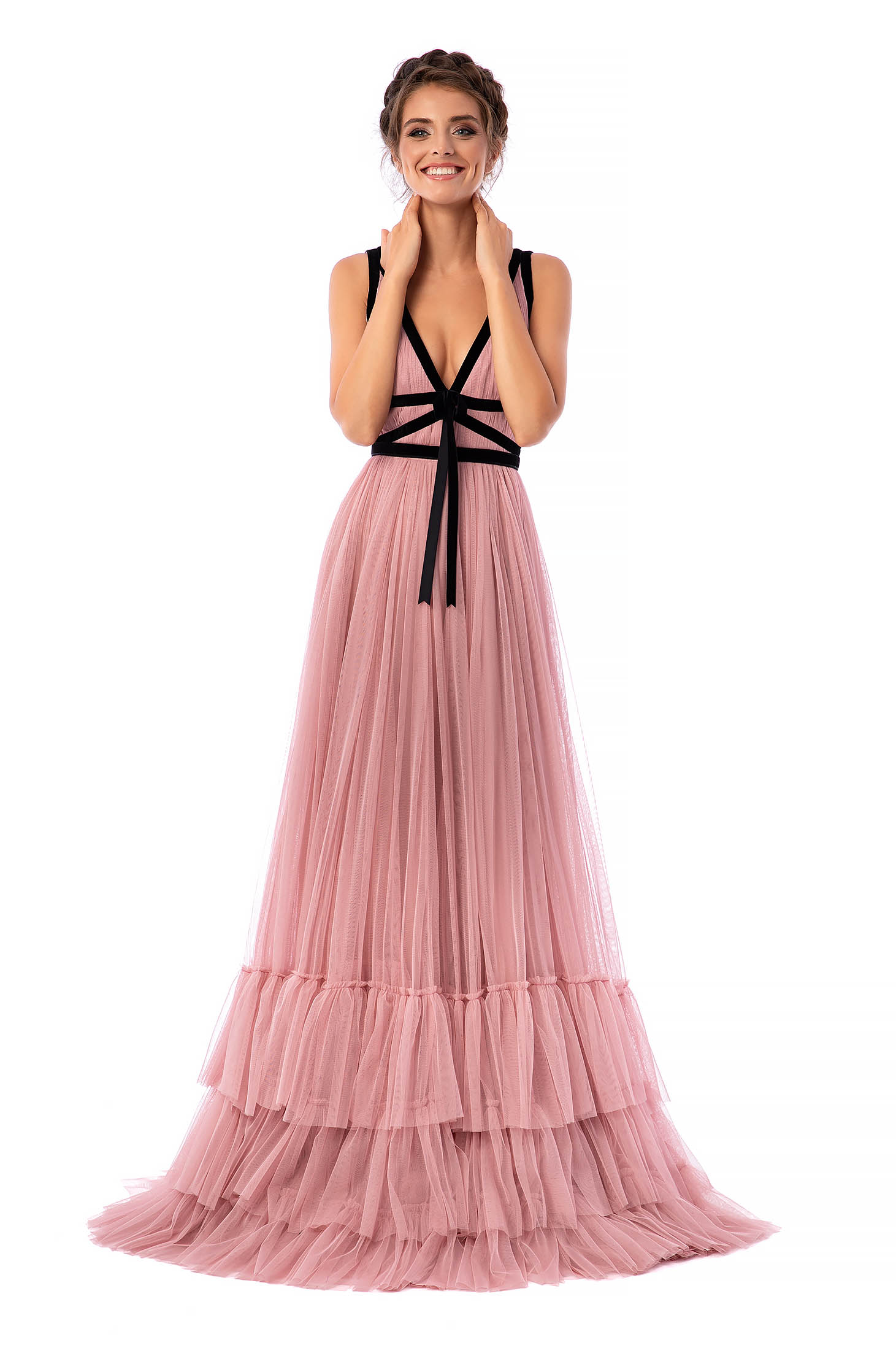 Ana Radu Lightpink Dress Luxurious Cloche From Tulle Long Velvet