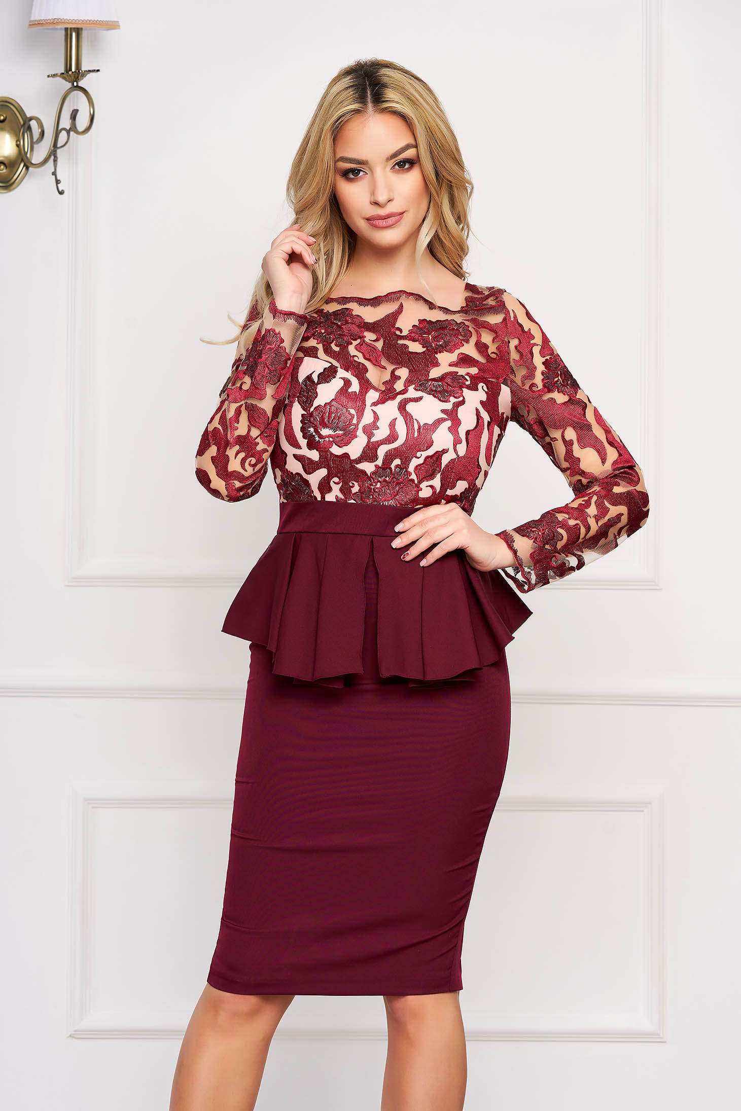 burgundy peplum dress