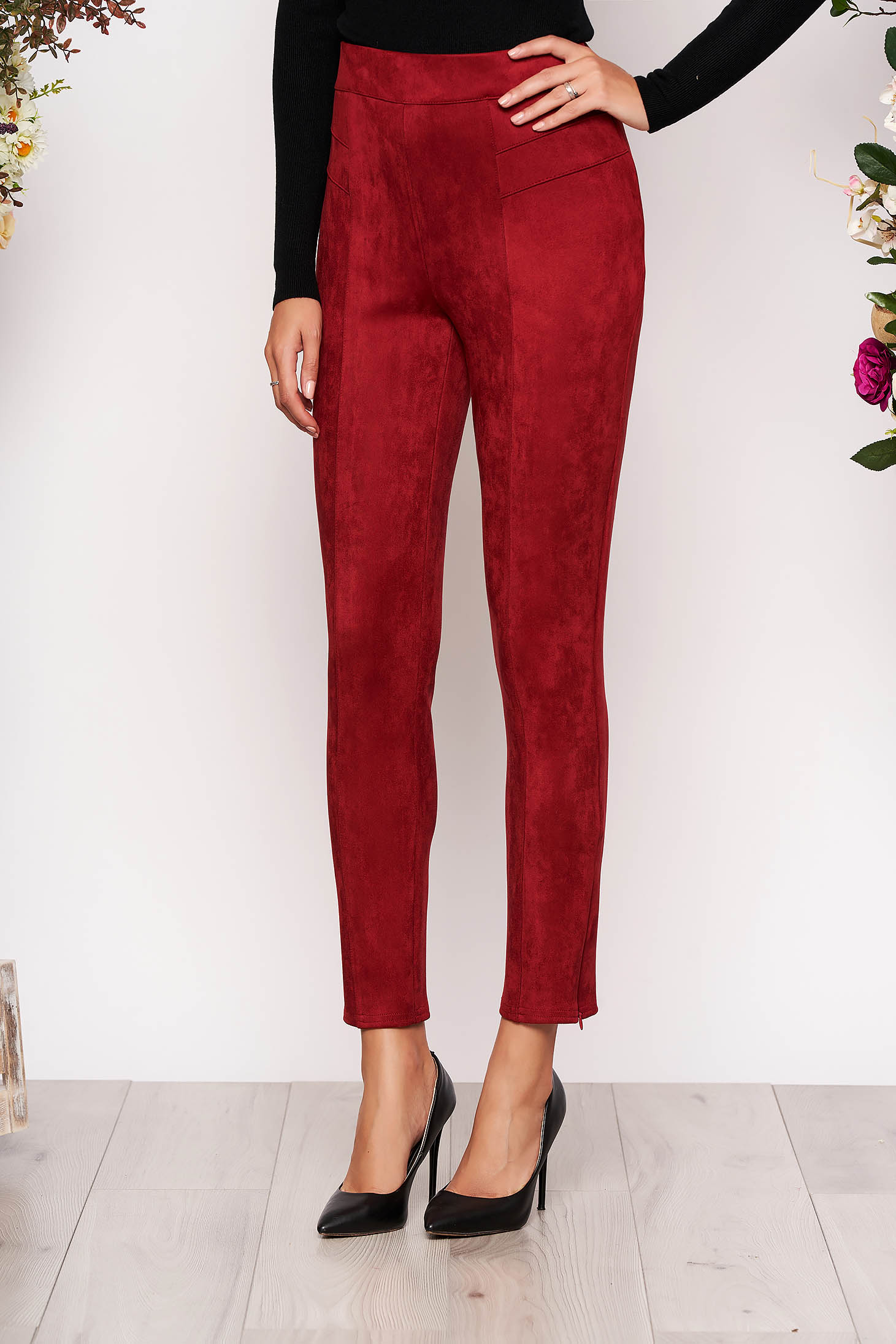 StarShinerS burgundy casual high waisted trousers from velvet fabric