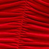 Piros bársony alkalmi ceruza ruha hosszú ujjakkal virág alakú kiegészítővel