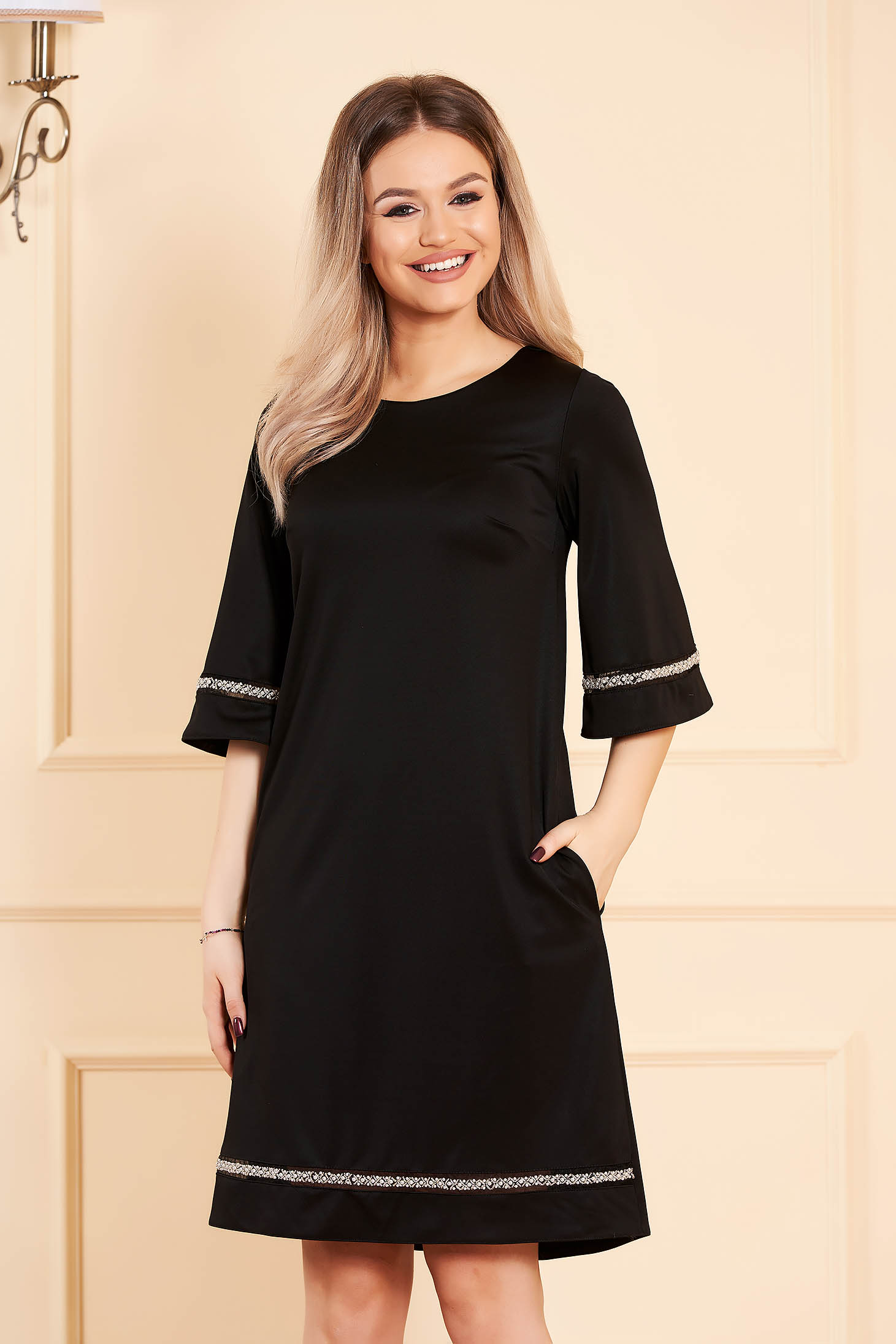 black straight dress with sleeves