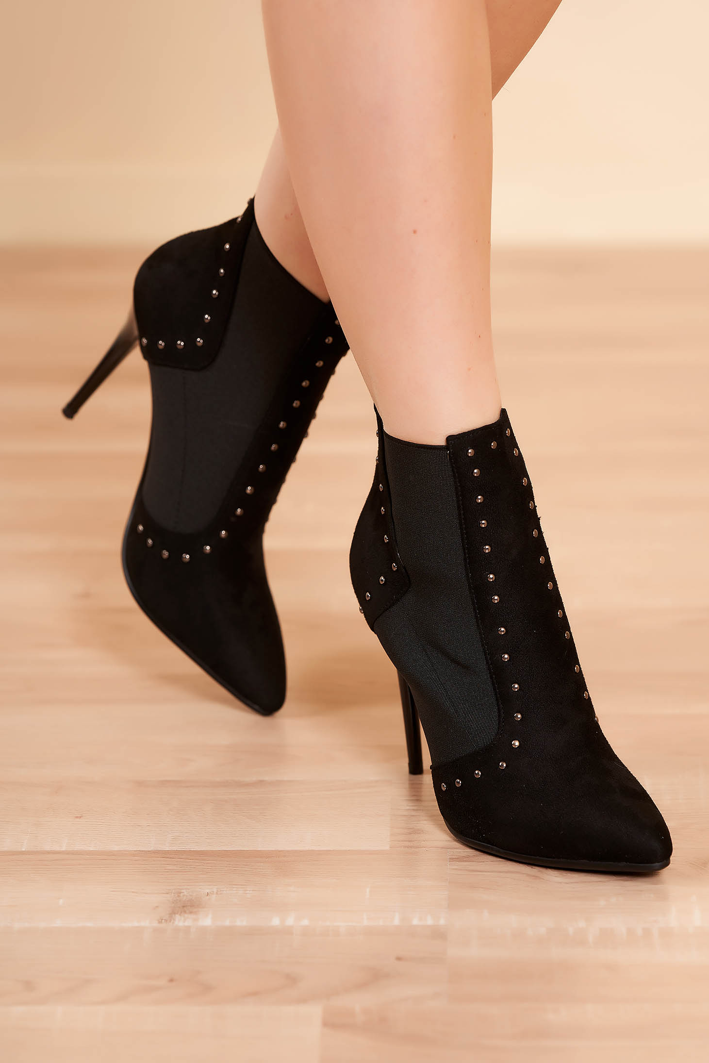Ankle Boots Black Elegant From Ecological Leather With High Heels