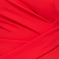 Red Midi Pencil Dress Made of Slightly Stretchy Fabric with Leg Slit - StarShinerS
