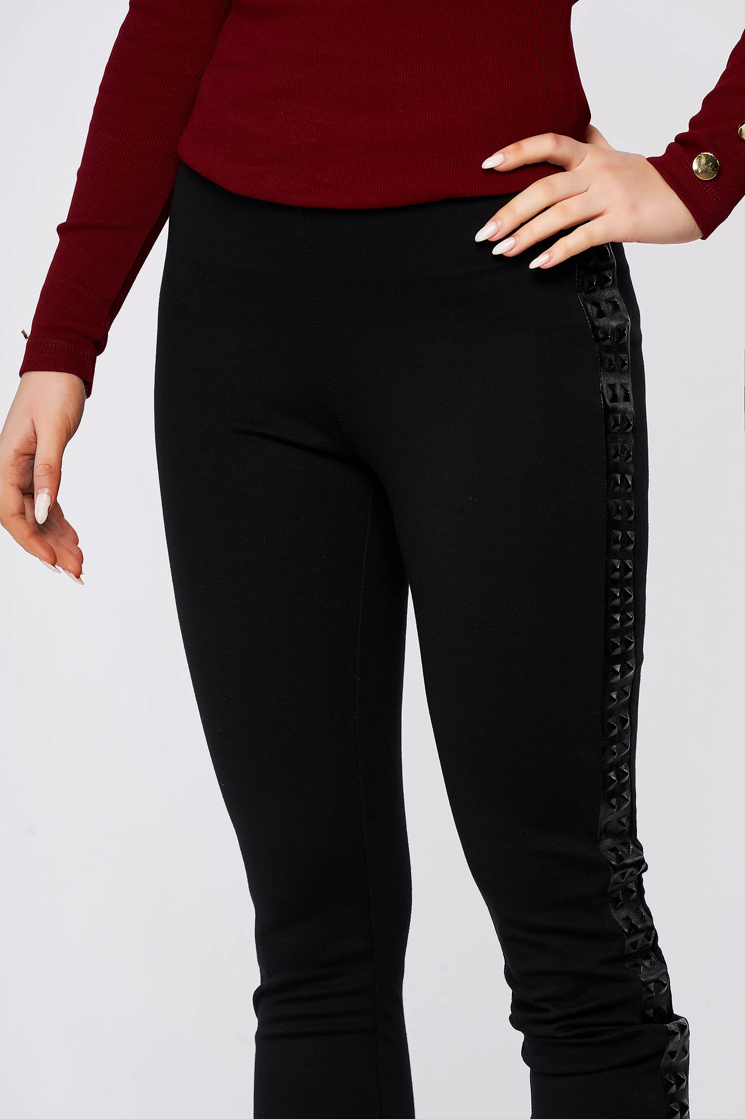 Pantaloni PrettyGirl negri office conici cu talie medie