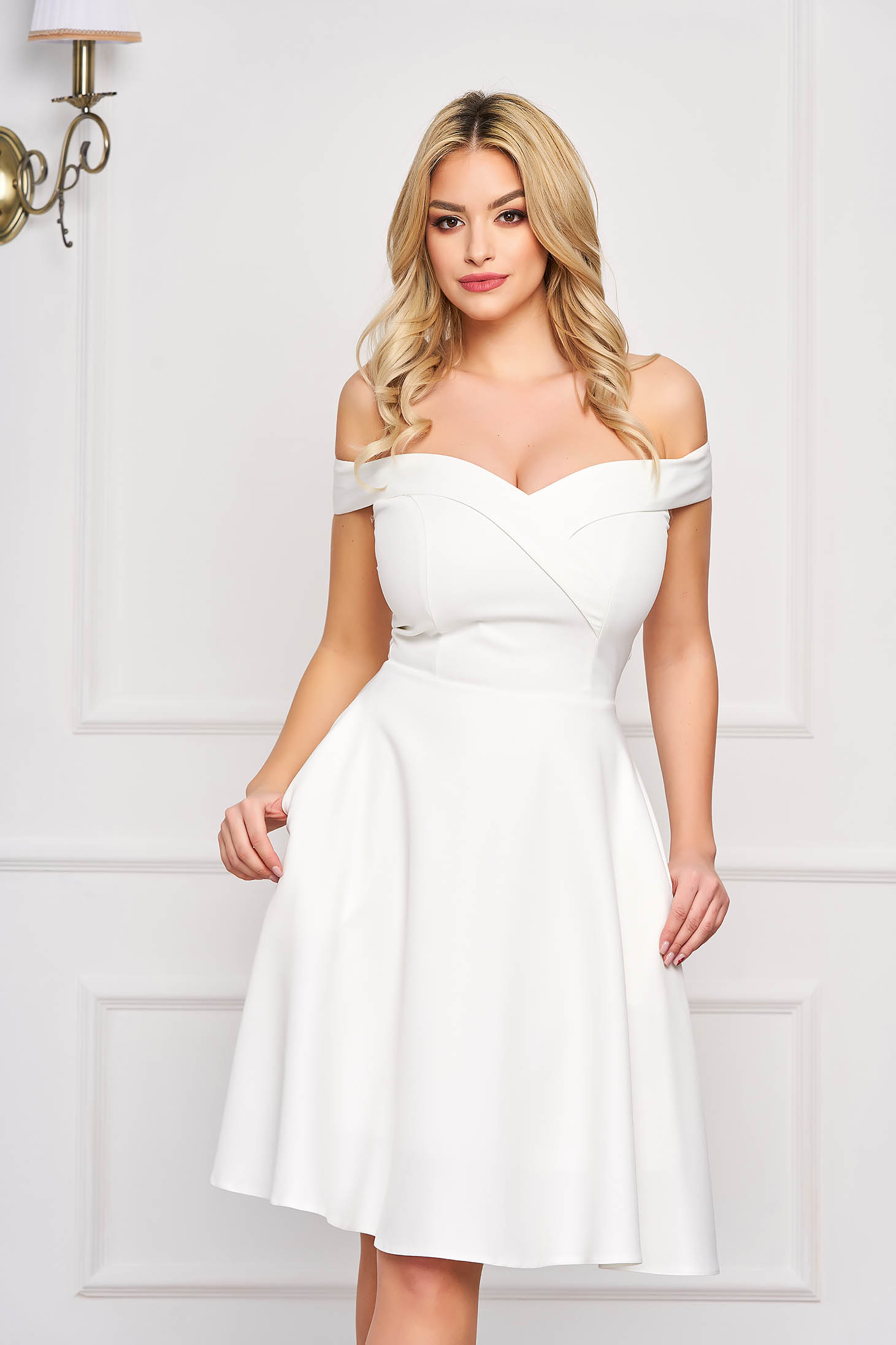 white dress shoulder off