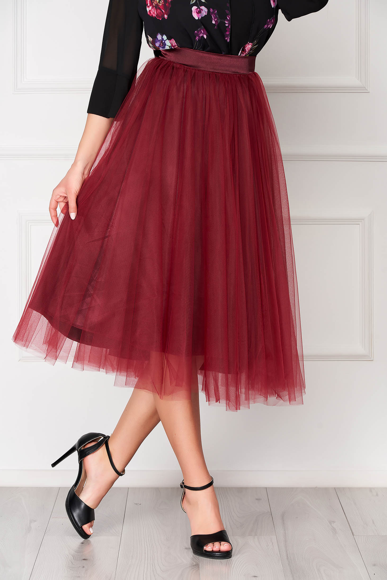 Maroon tulle shop midi skirt