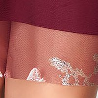 Burgundy elegant short cut dress straight cut from veil with floral prints