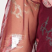 Burgundy elegant short cut dress straight cut from veil with floral prints