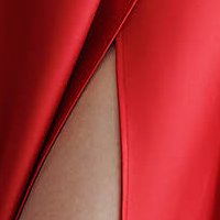 Long red taffeta dress in A-line with bare shoulders slit on the leg - Artista
