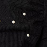 Bluza dama din tricot reiat neagra mulata cu umeri cu volum si aplicatii cu perle - SunShine