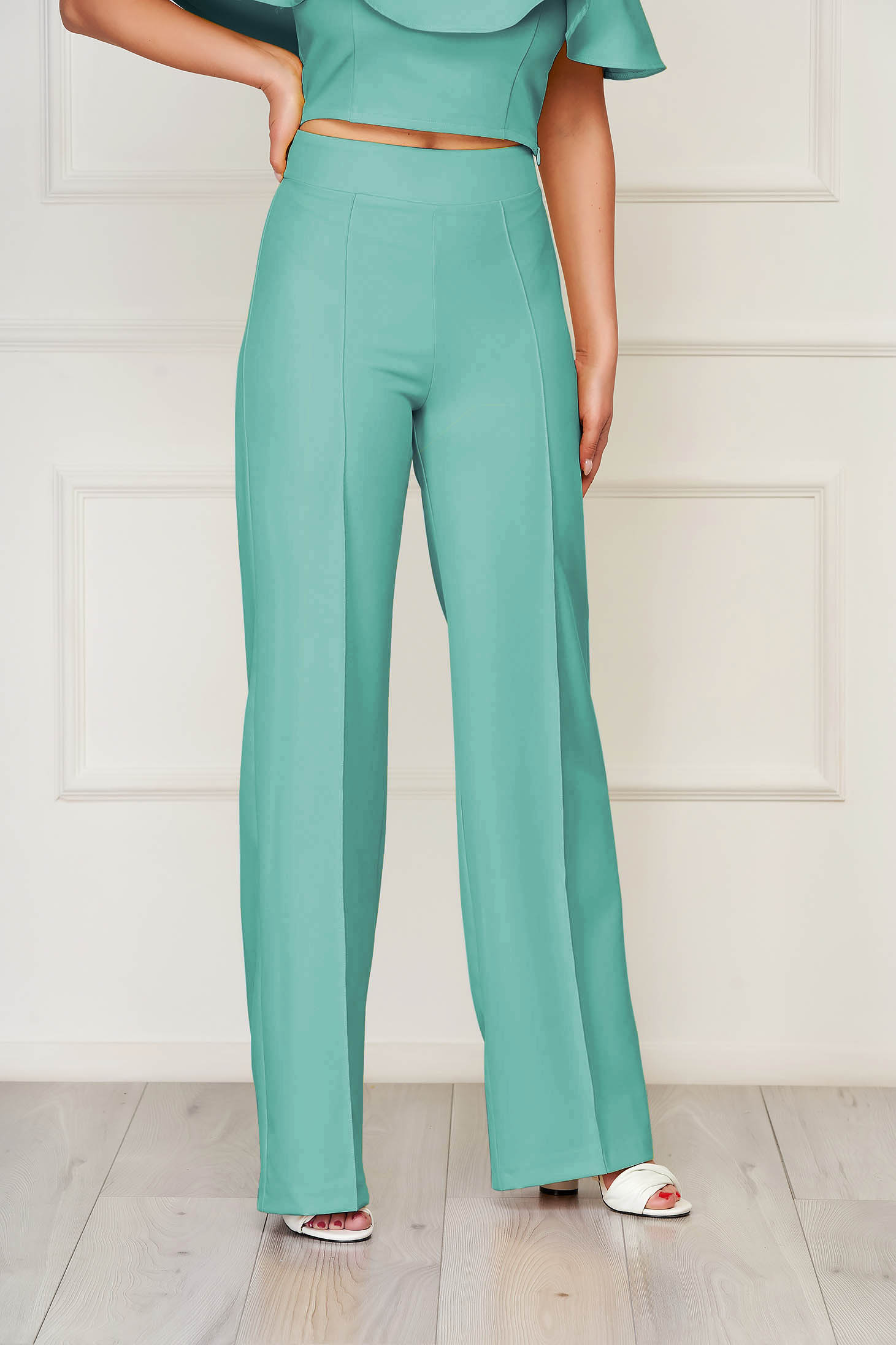 Green trousers flared slightly elastic fabric long - StarShinerS high waisted