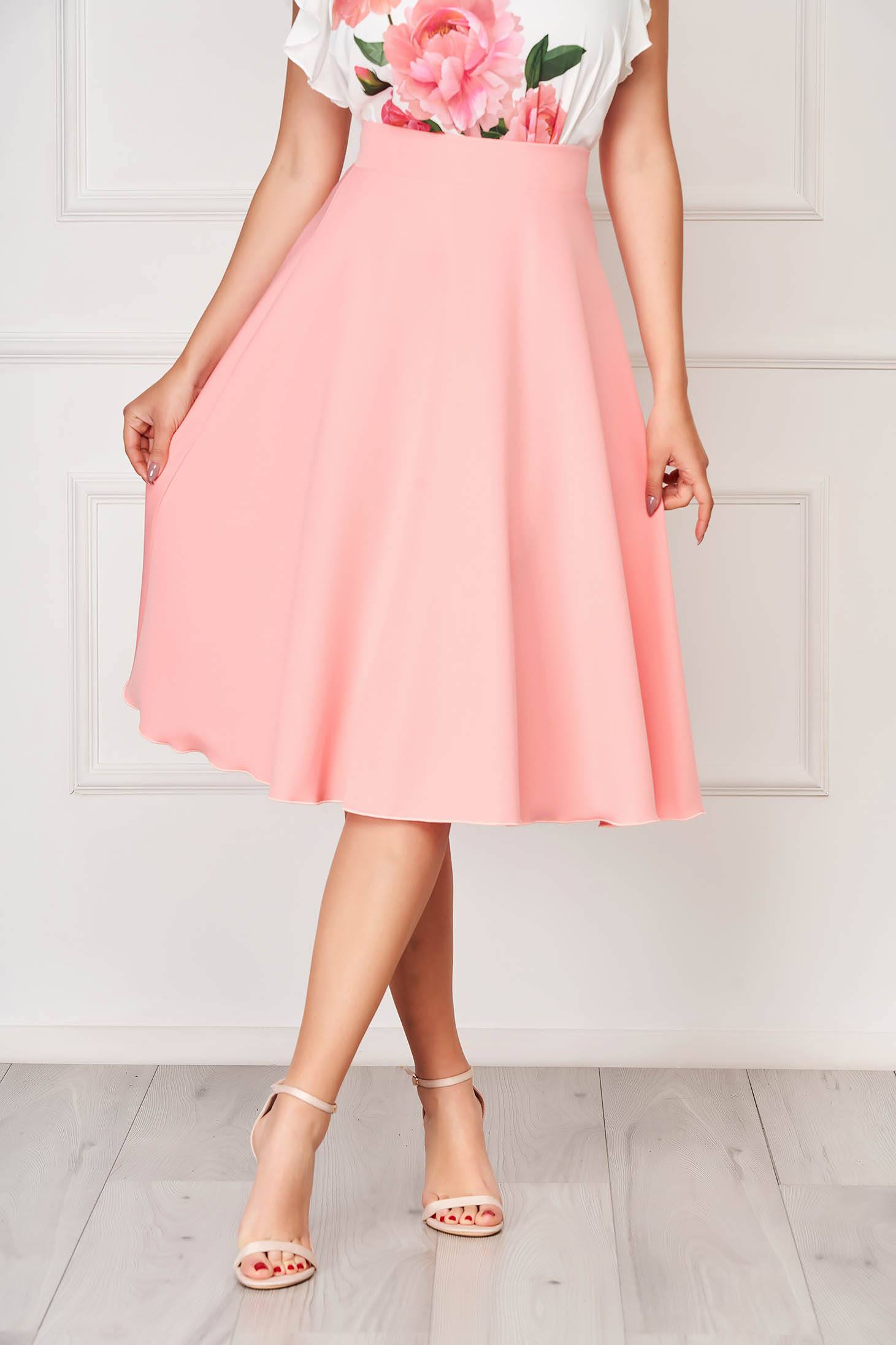 Fusta StarShinerS corai eleganta midi in clos din stofa fara captuseala