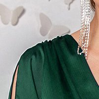Sötétzöld muszlin harang alakú átlapolt ruha gumirozott derékrésszel