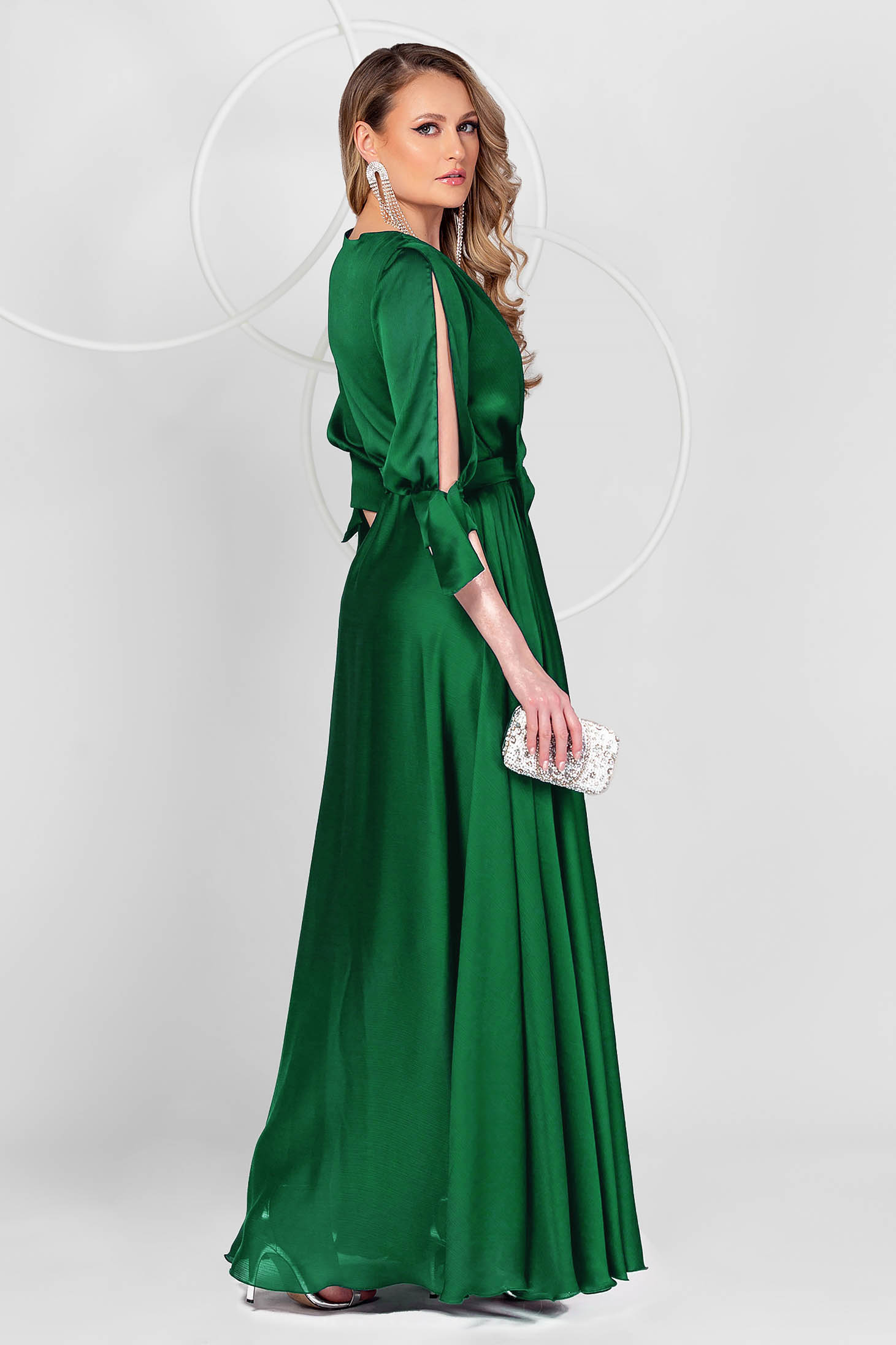 Zöld muszlin ruha, harang alakú gumirozott derékrésszel 2 - StarShinerS.hu