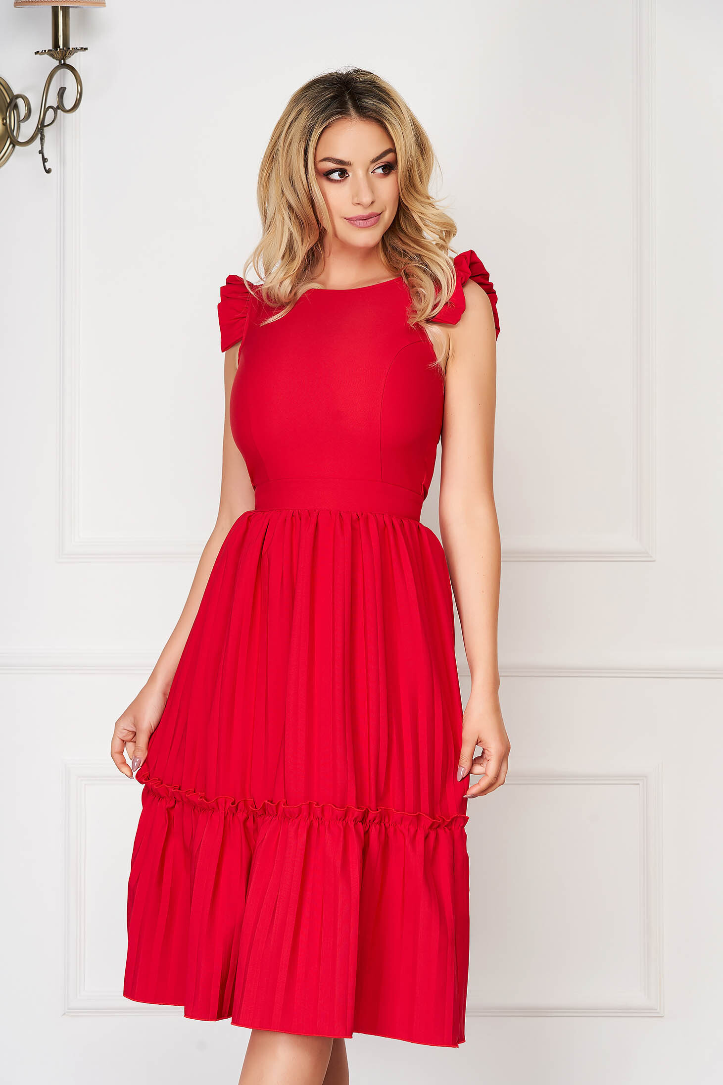 StarShinerS red dress elegant midi cloche cloth from elastic fabric with cut back