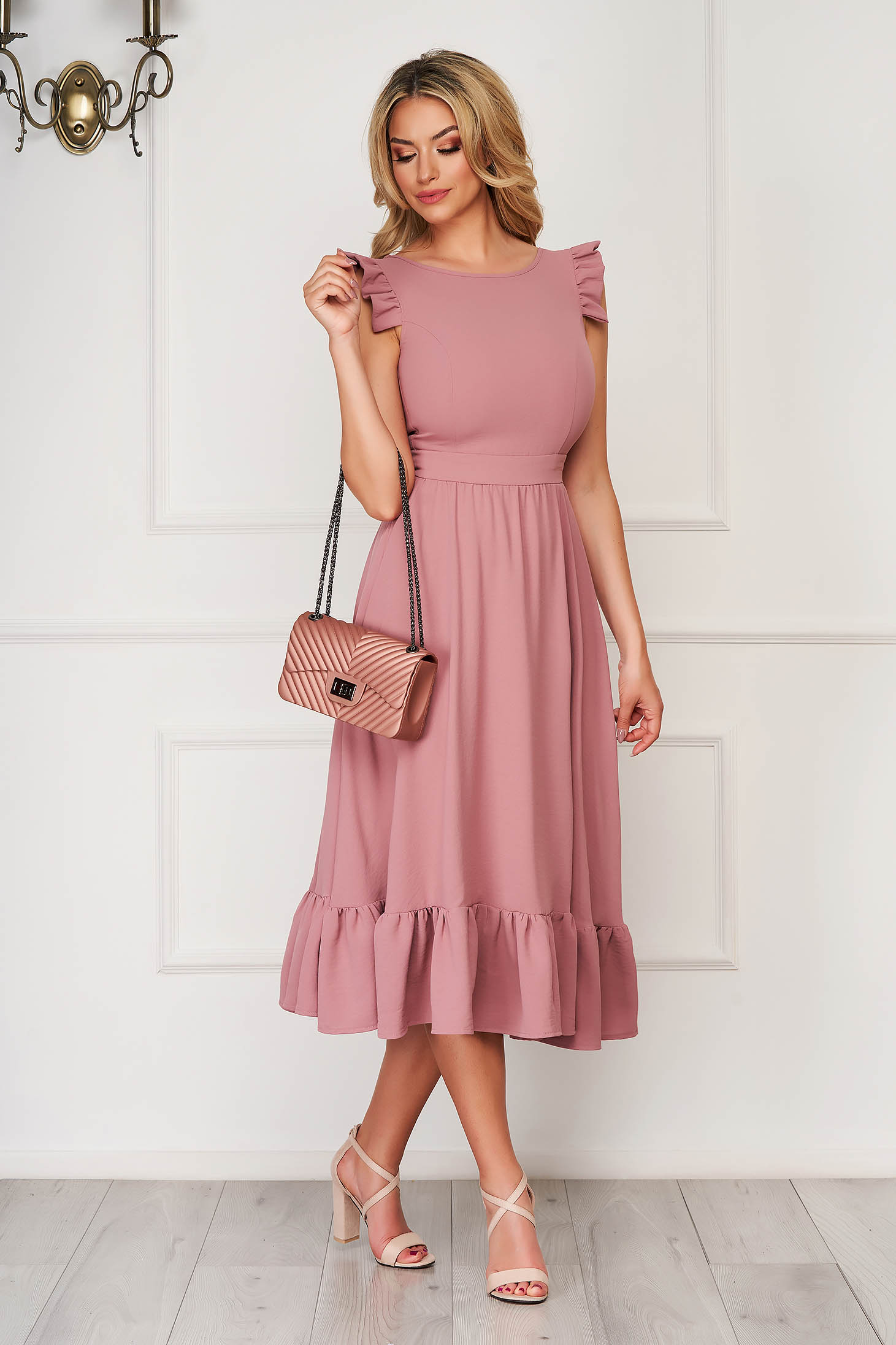 Lila StarShinerS elegáns midi ruha szövetből