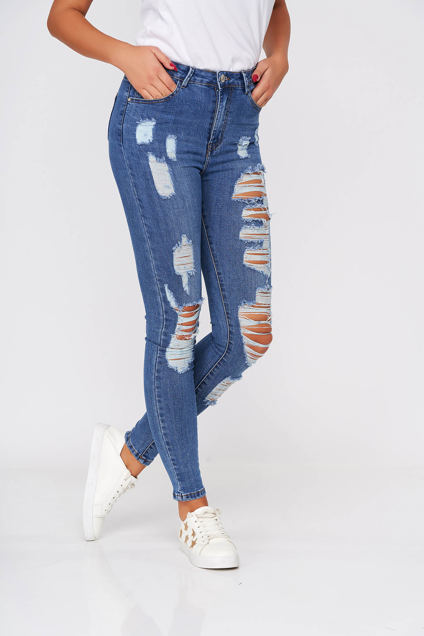 high waisted elastic jeans