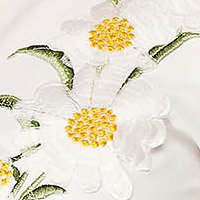 Rochie din material elastic alba midi in clos cu volanase la maneca si broderie florala unica - StarShinerS