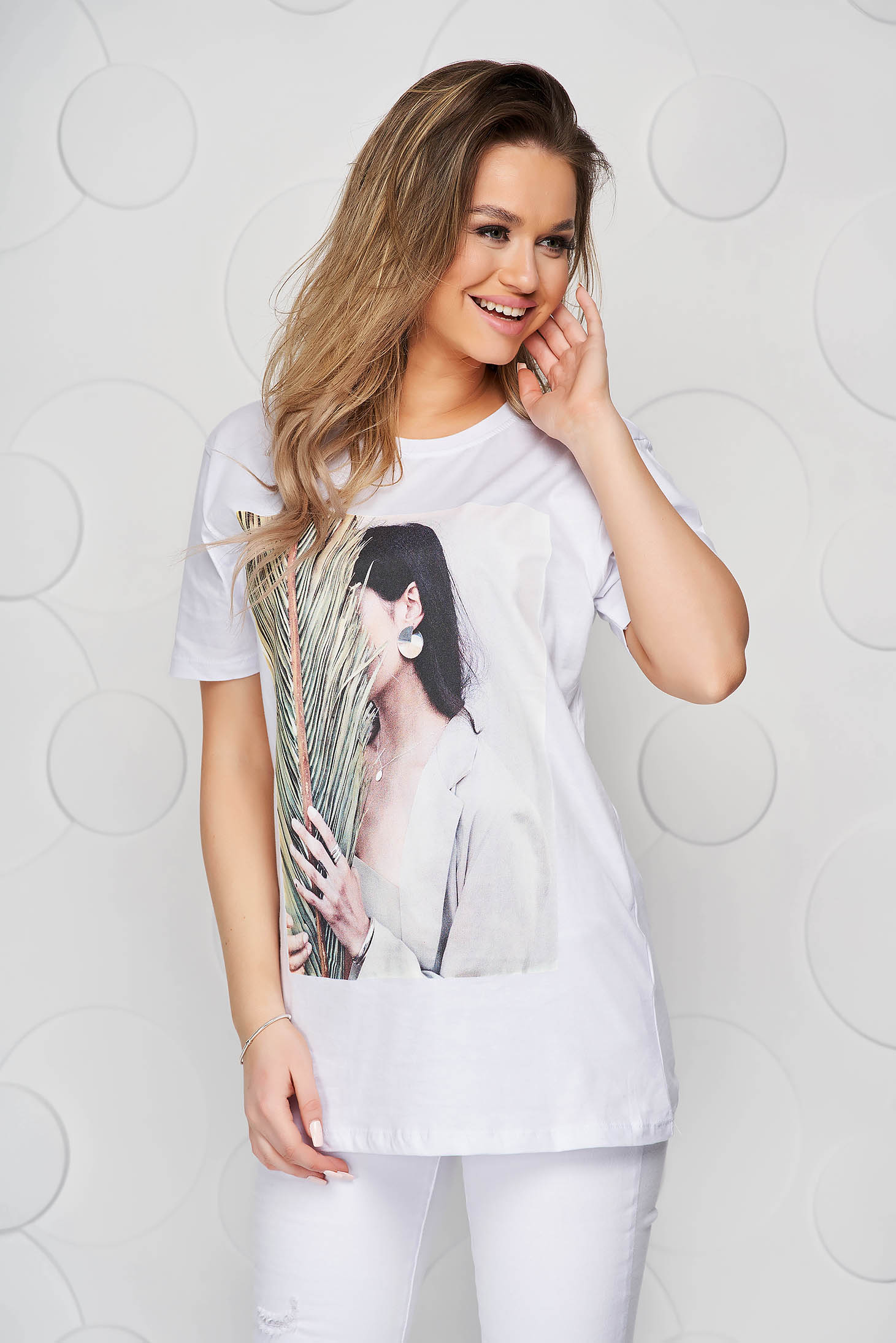 White t-shirt casual long cotton flared