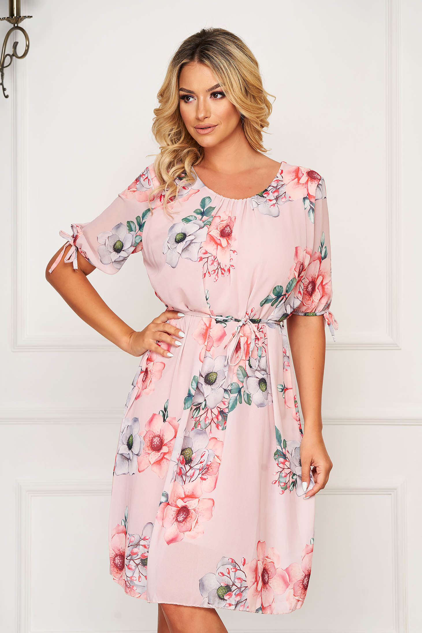 StarShinerS lightpink dress midi daily from veil fabric is fastened around the waist with a ribbon