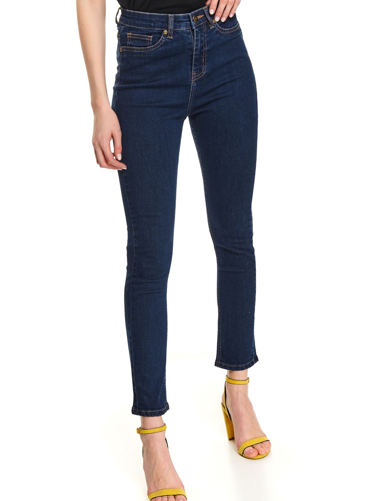 Pantaloni Top Secret albastri casual din denim cu talie inalta si buzunare