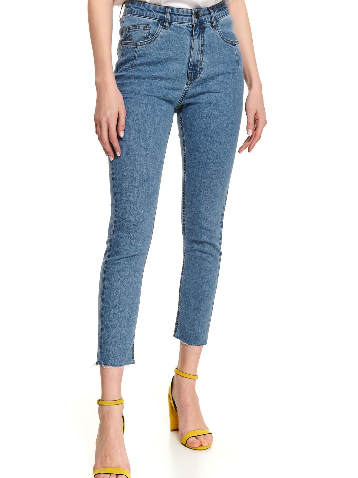 Blue trousers casual denim with tented cut high waisted